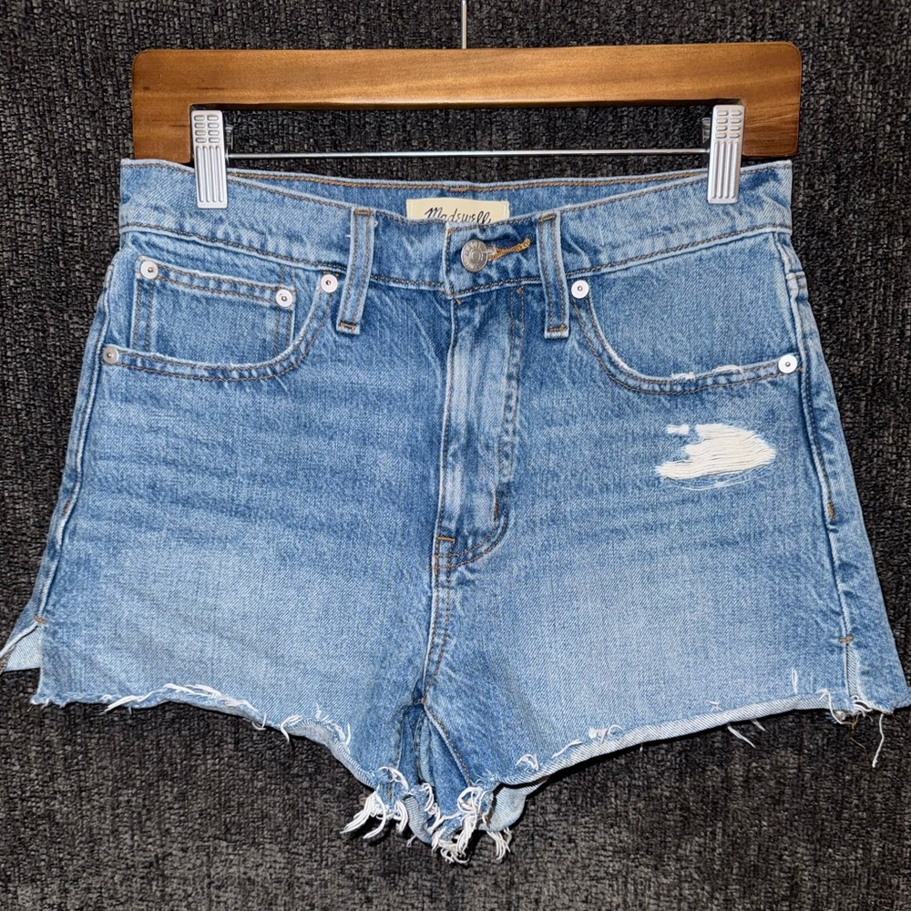 Madewell Relaxed Denim Blue Frayed Jean Shorts